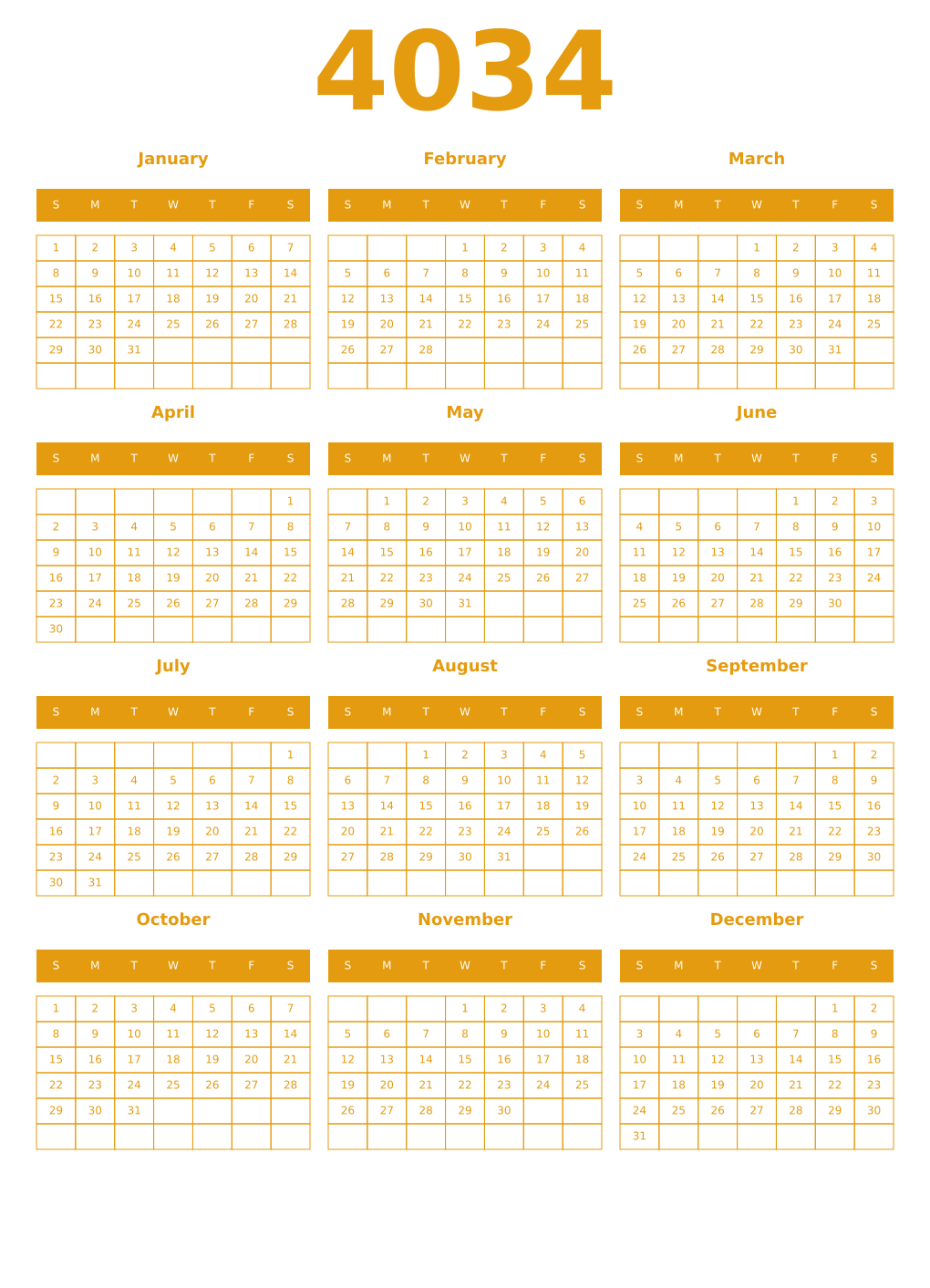 Printable 4034 Year Calendars gamboge