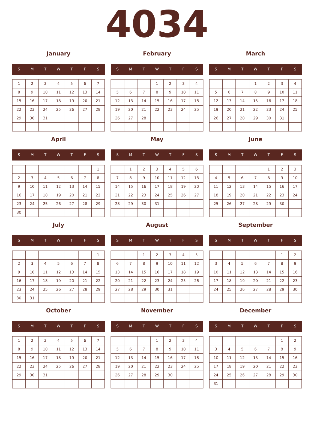 Printable 4034 Year Calendars mortuum