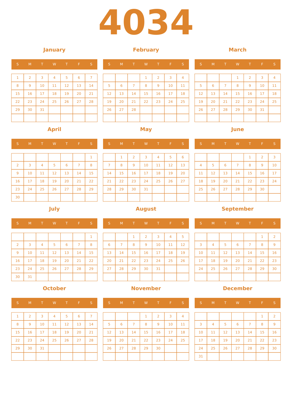 Printable 4034 Year Calendars orange