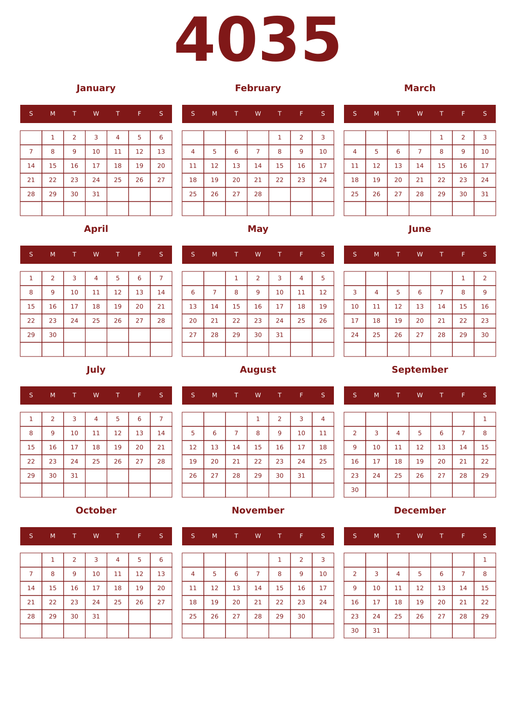 Printable 4035 Year Calendars falu