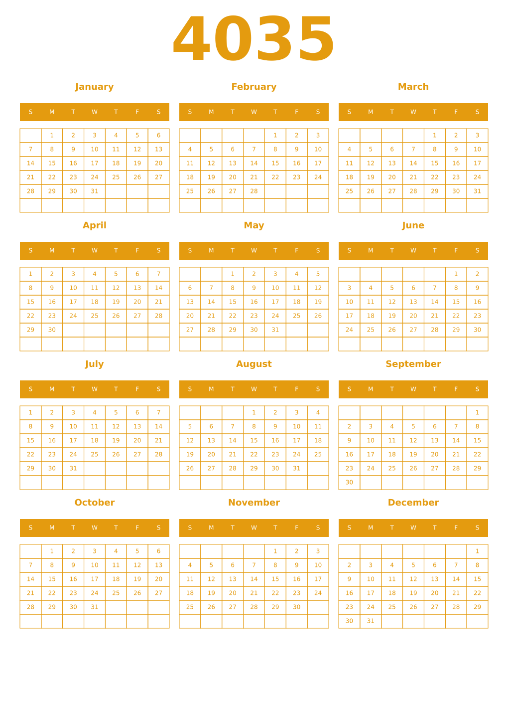 Printable 4035 Year Calendars gamboge