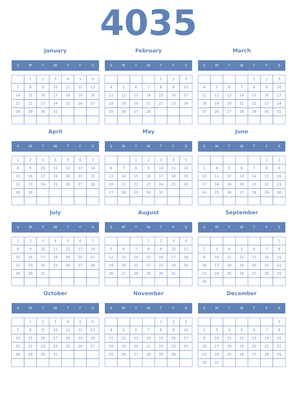 Printable 4035 Year Calendars glaucous