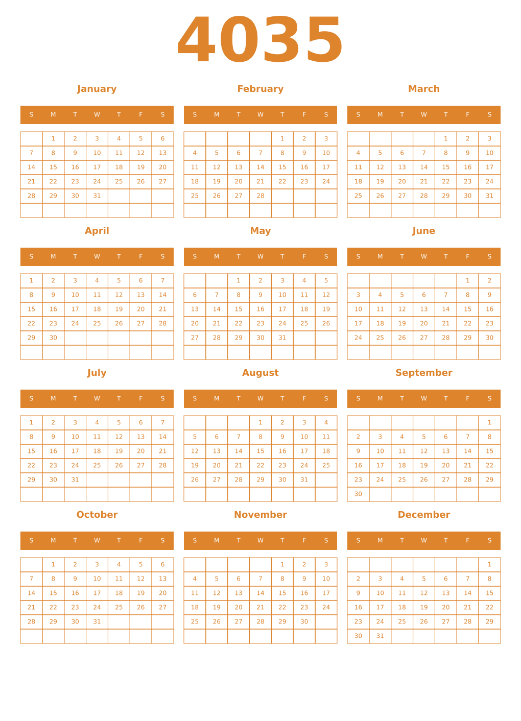 Printable 4035 Year Calendars orange