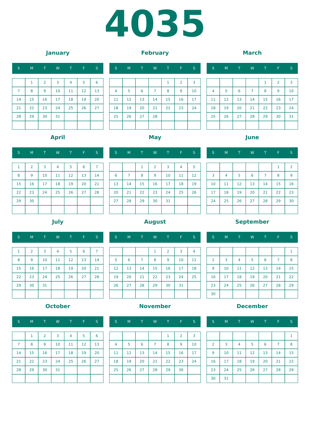 Printable 4035 Year Calendars pastel