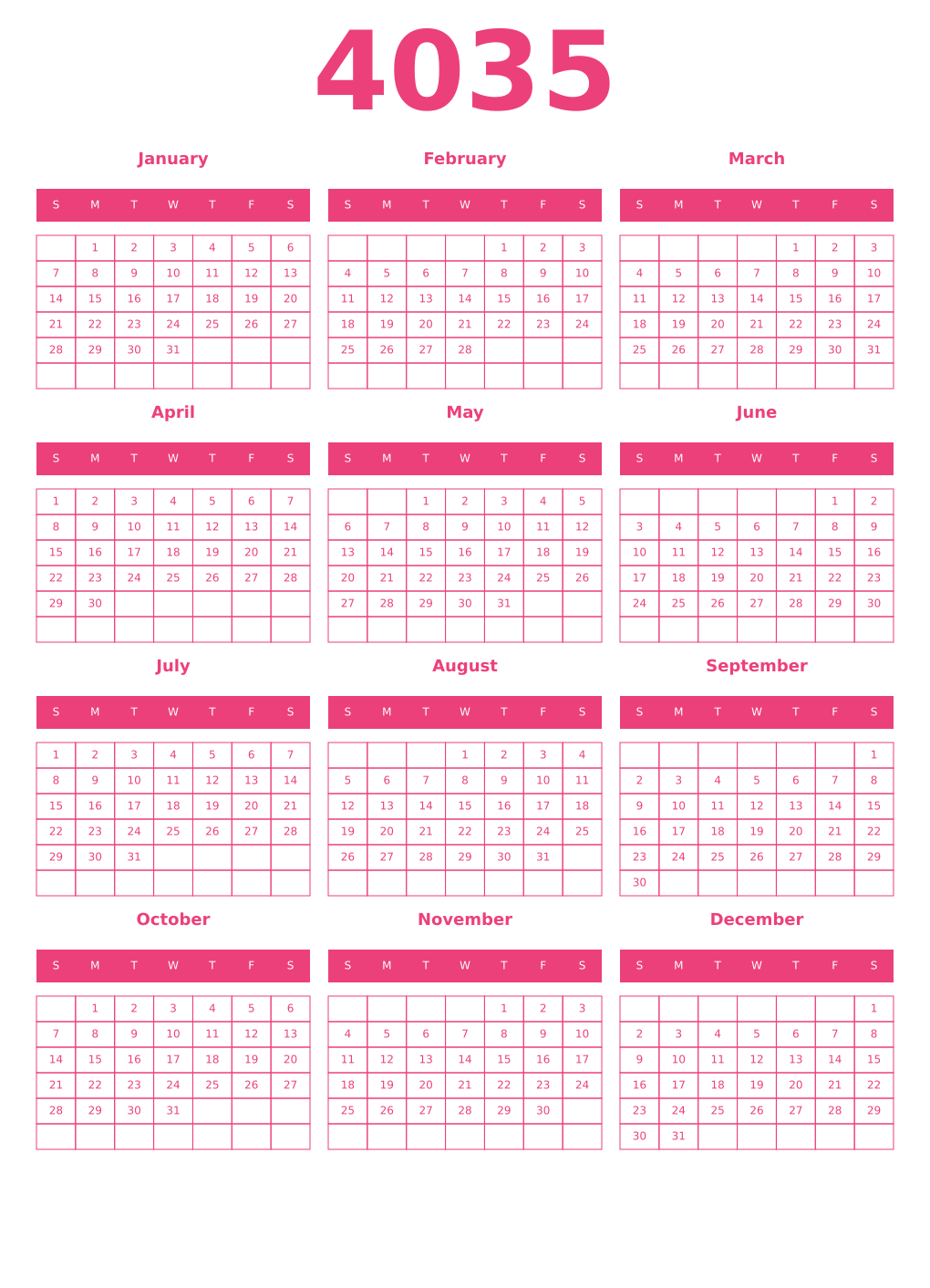 Printable 4035 Year Calendars pink