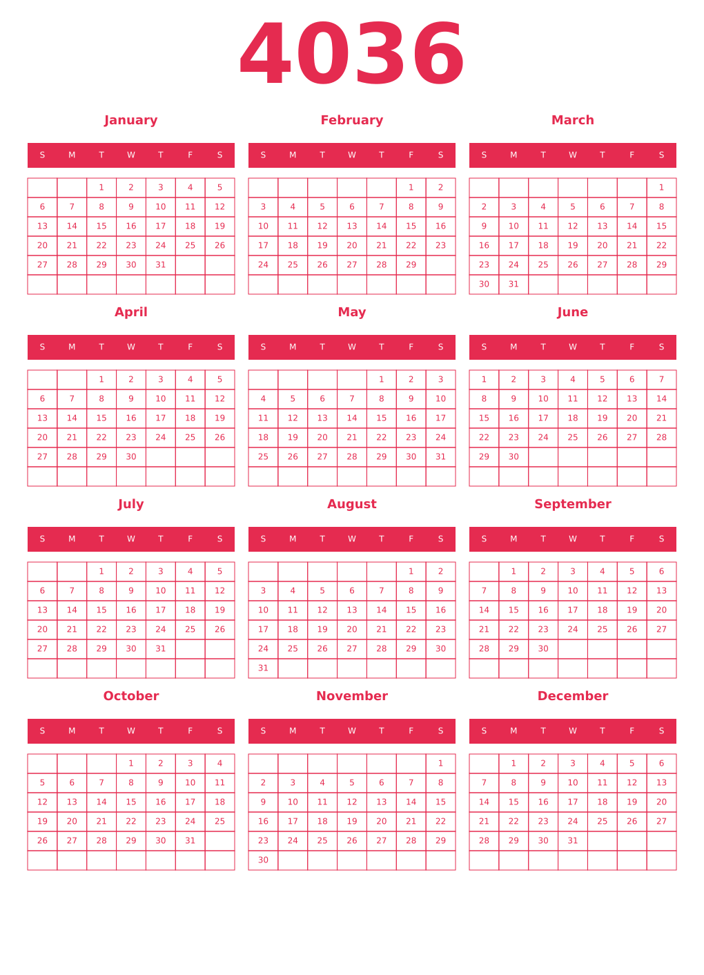 Printable 4036 Year Calendars amaranth