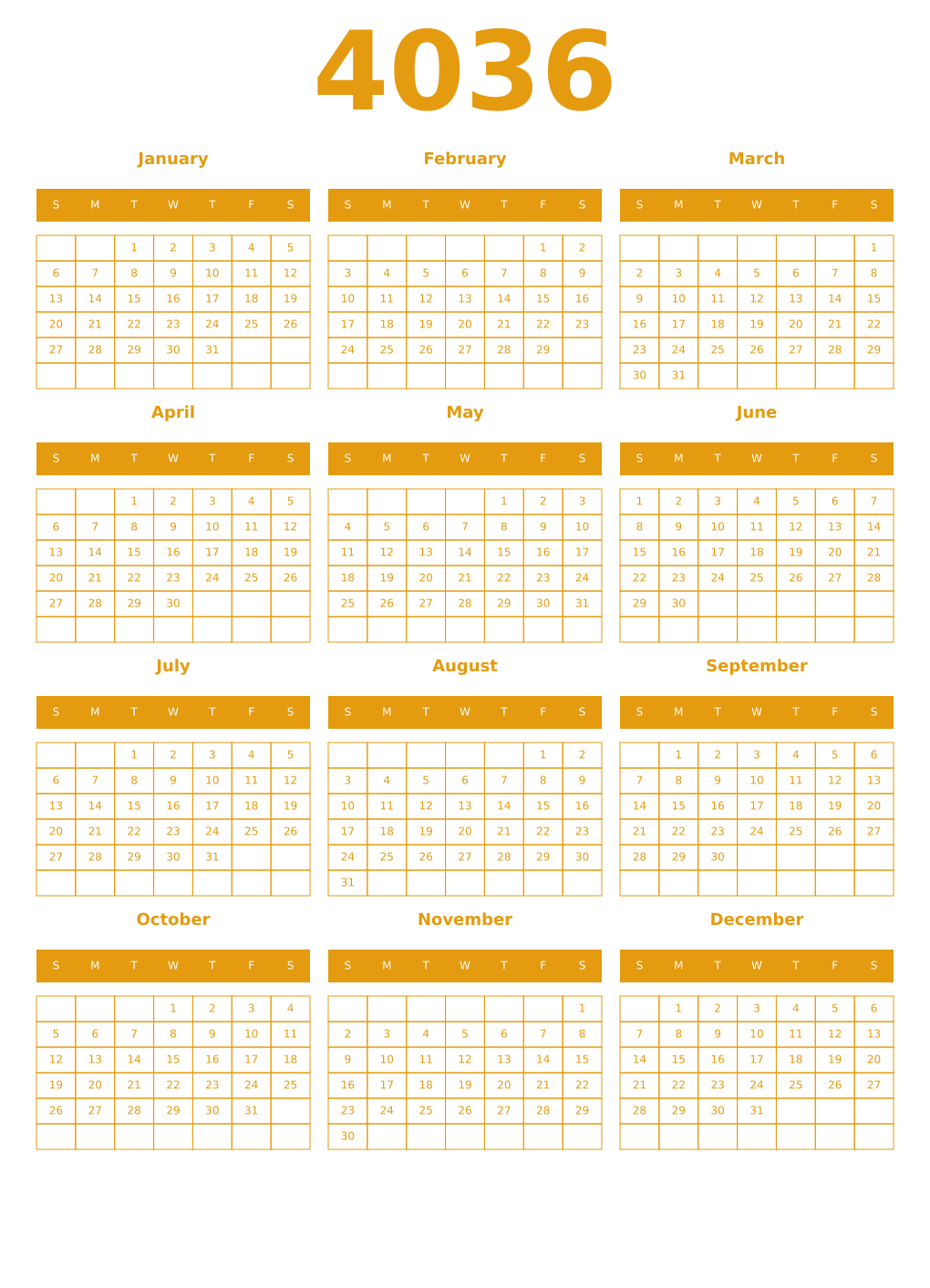 Printable 4036 Year Calendars gamboge