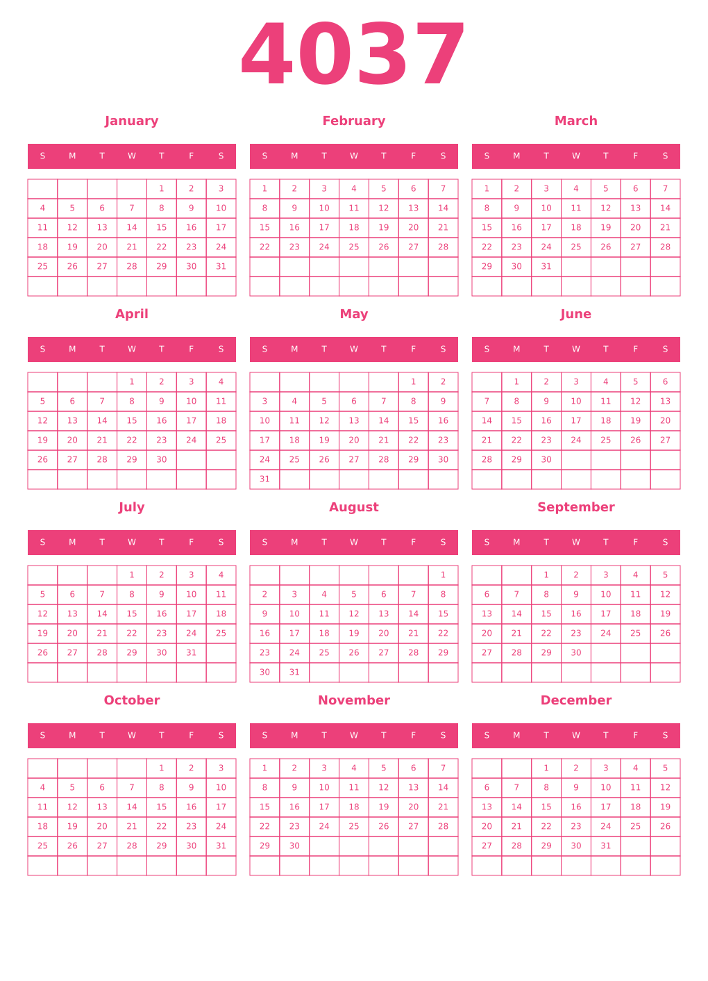Printable 4037 Year Calendars pink