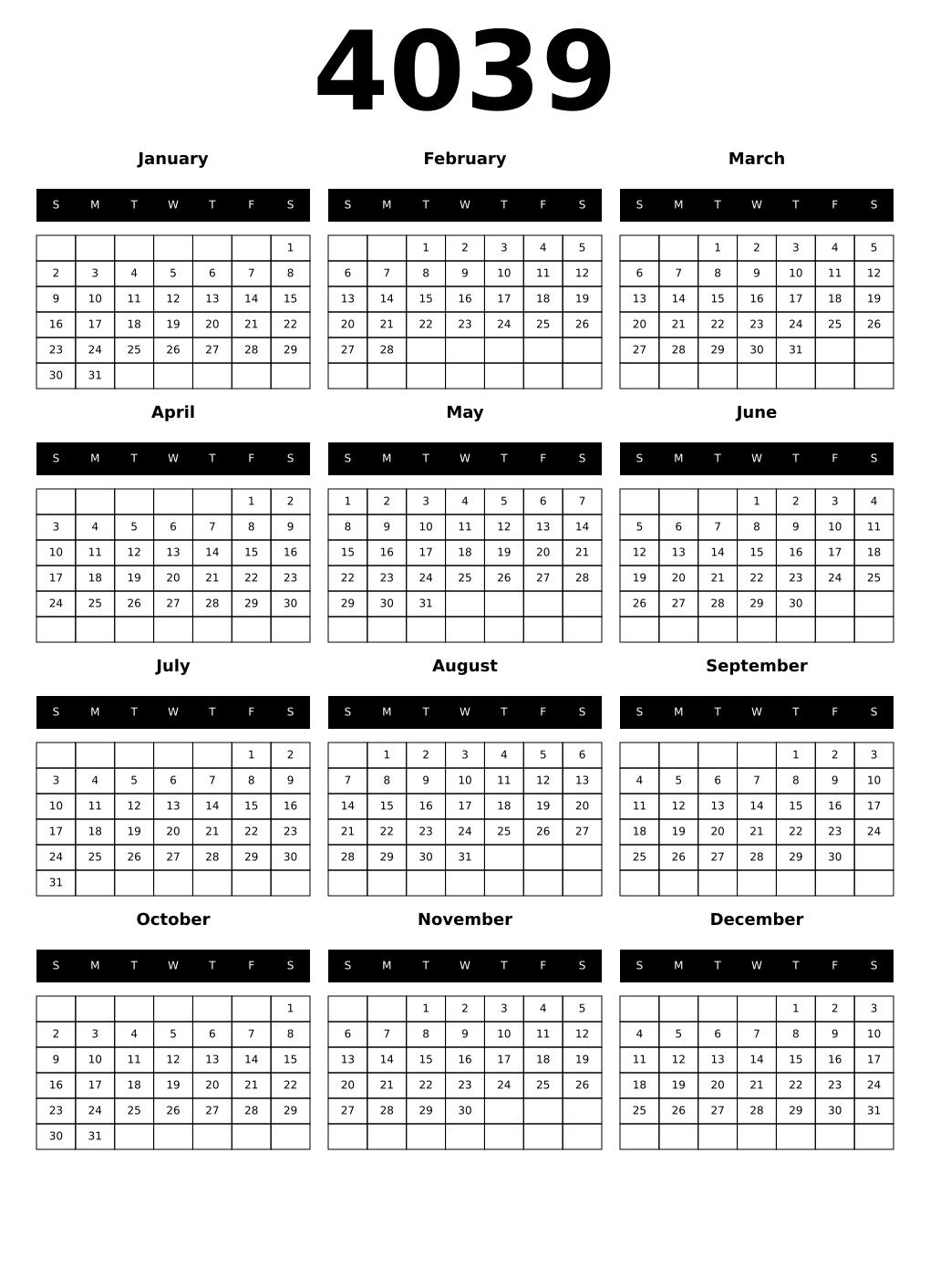 Printable 4039 Calendars