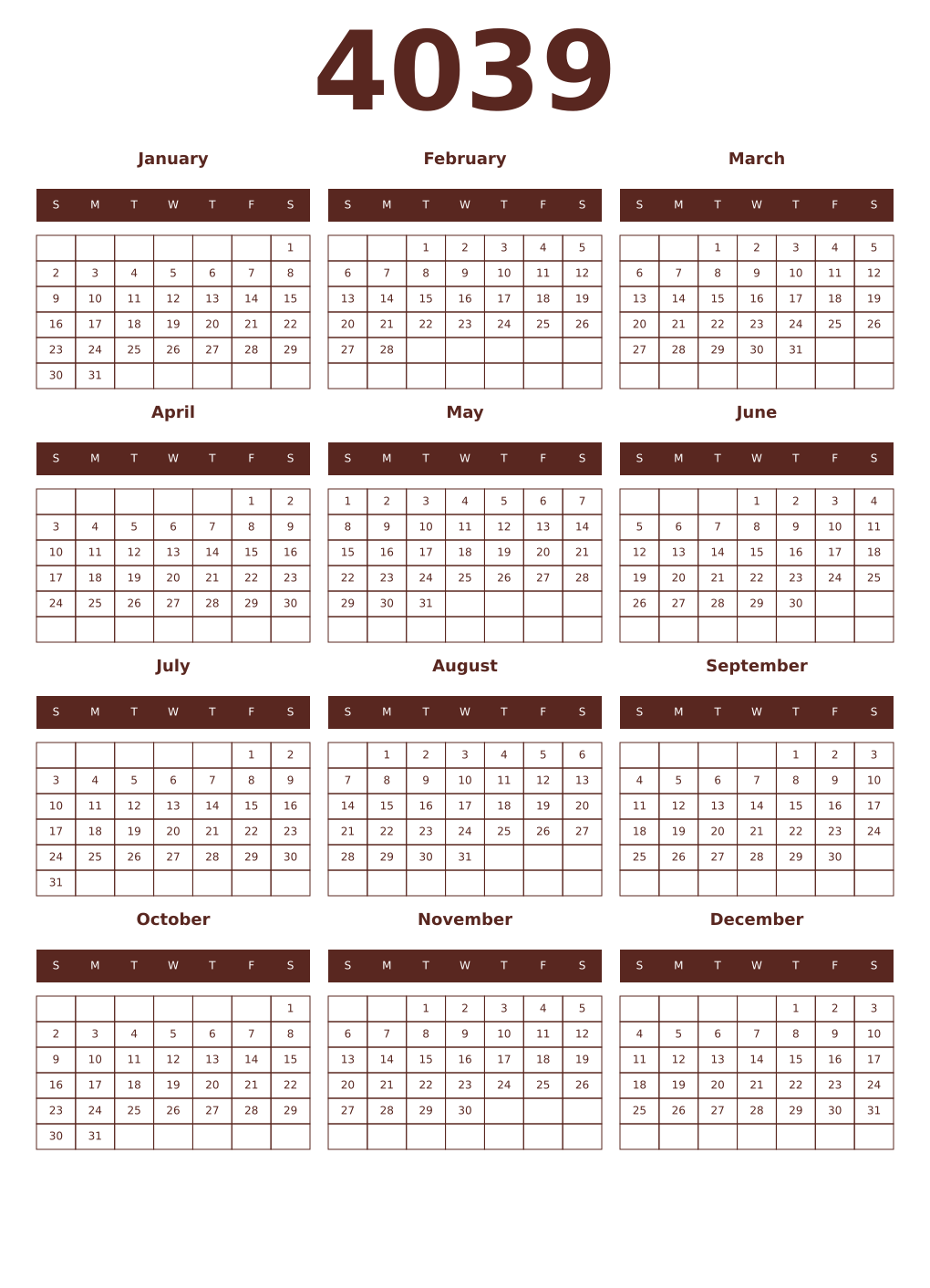 Printable 4039 Year Calendars mortuum