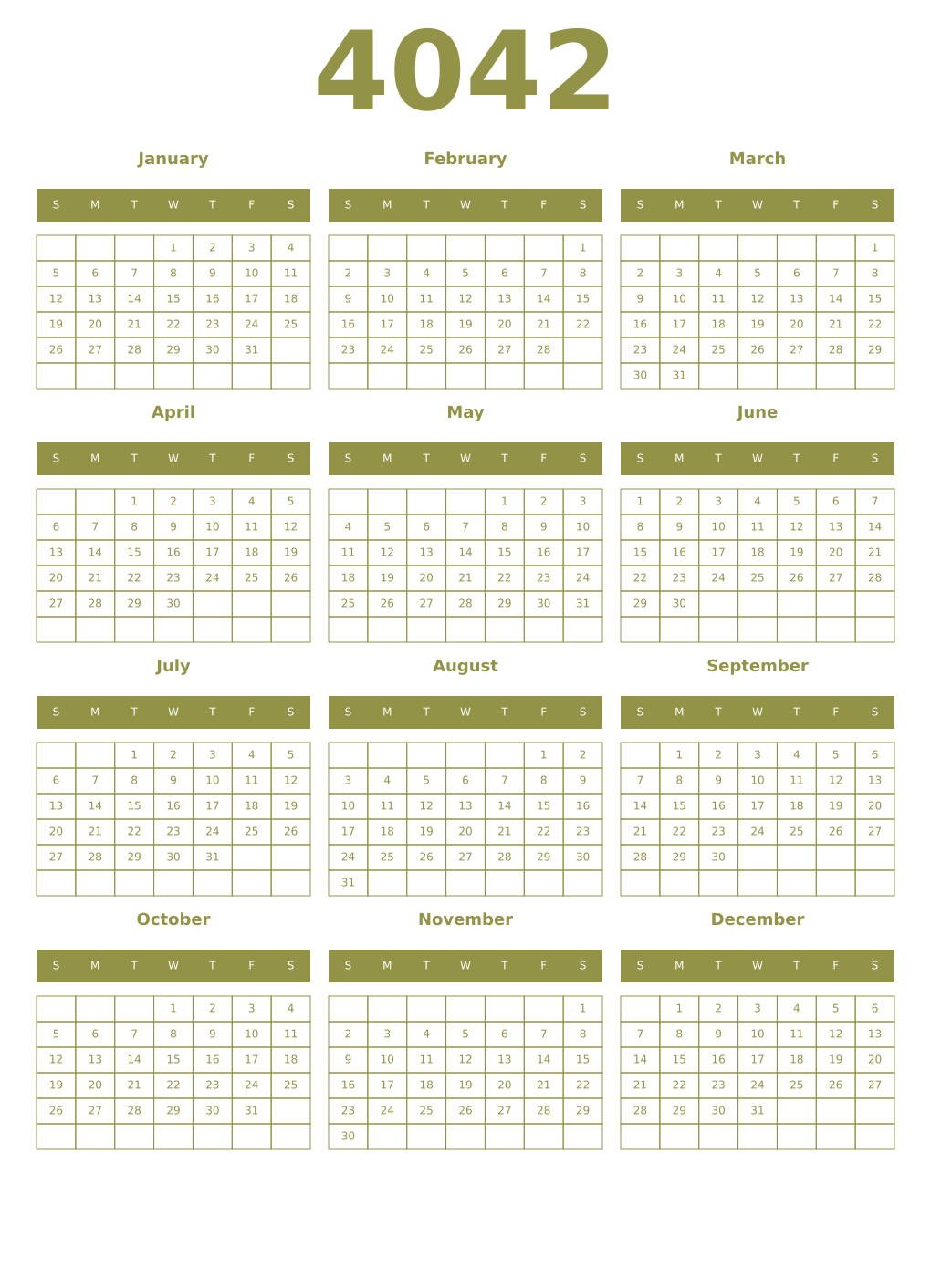 Printable 4042 Year Calendars eburnean
