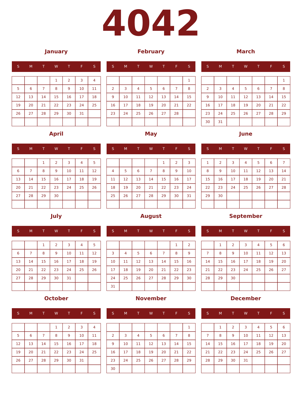 Printable 4042 Year Calendars falu