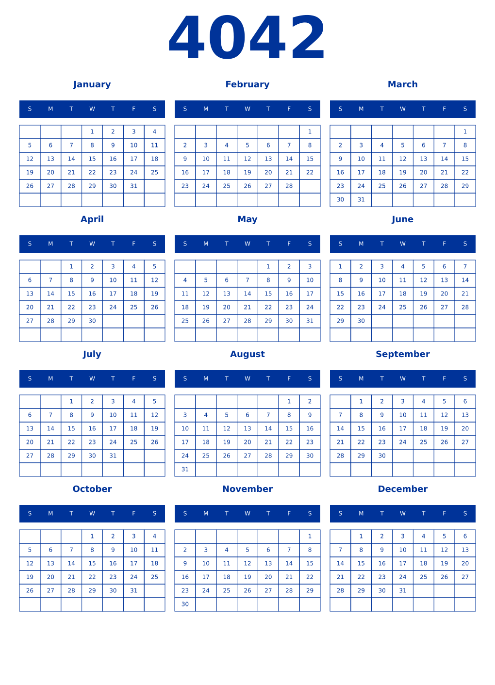 Printable 4042 Year Calendars smalt