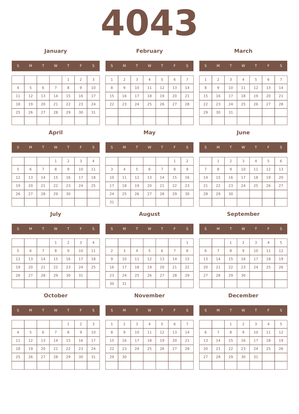 Printable 4043 Year Calendars coffe