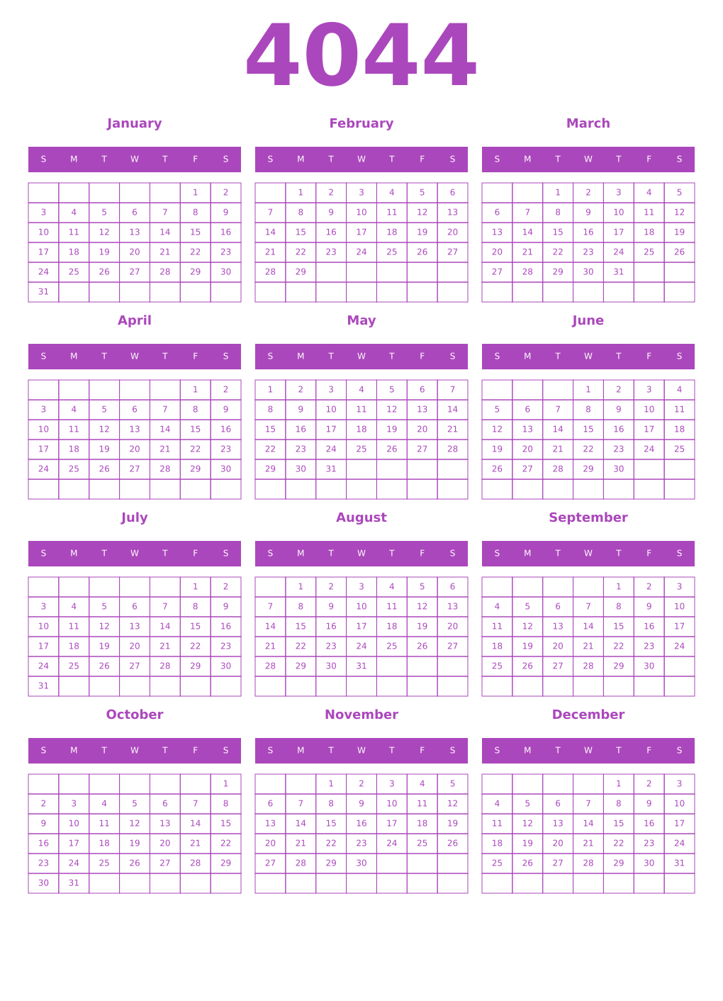 Printable 4044 Calendars