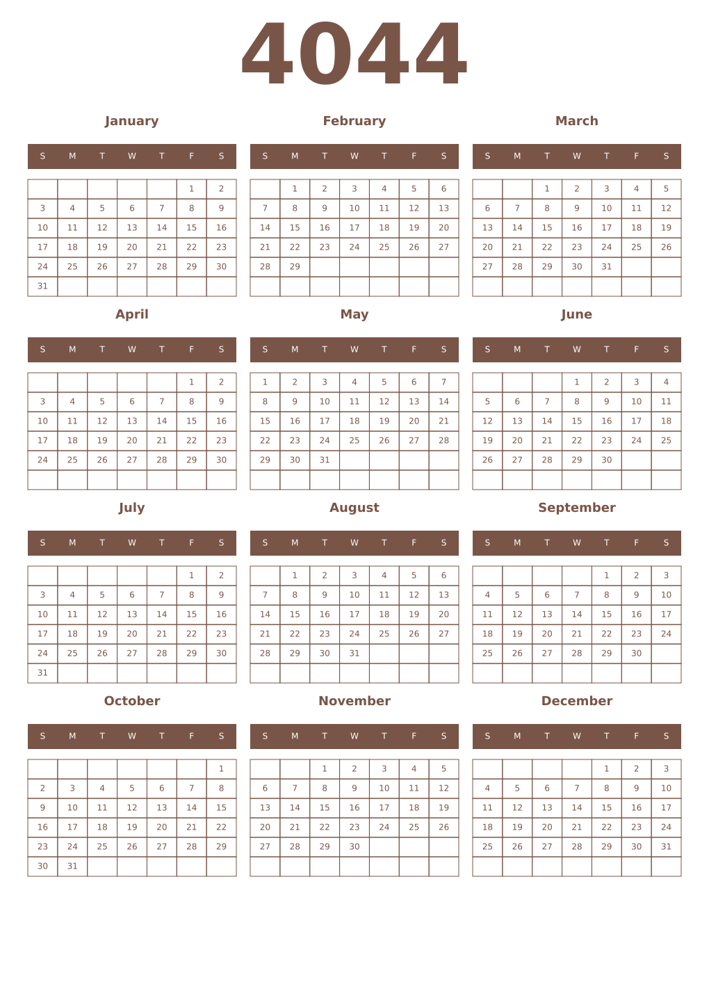 Printable 4044 Year Calendars coffe