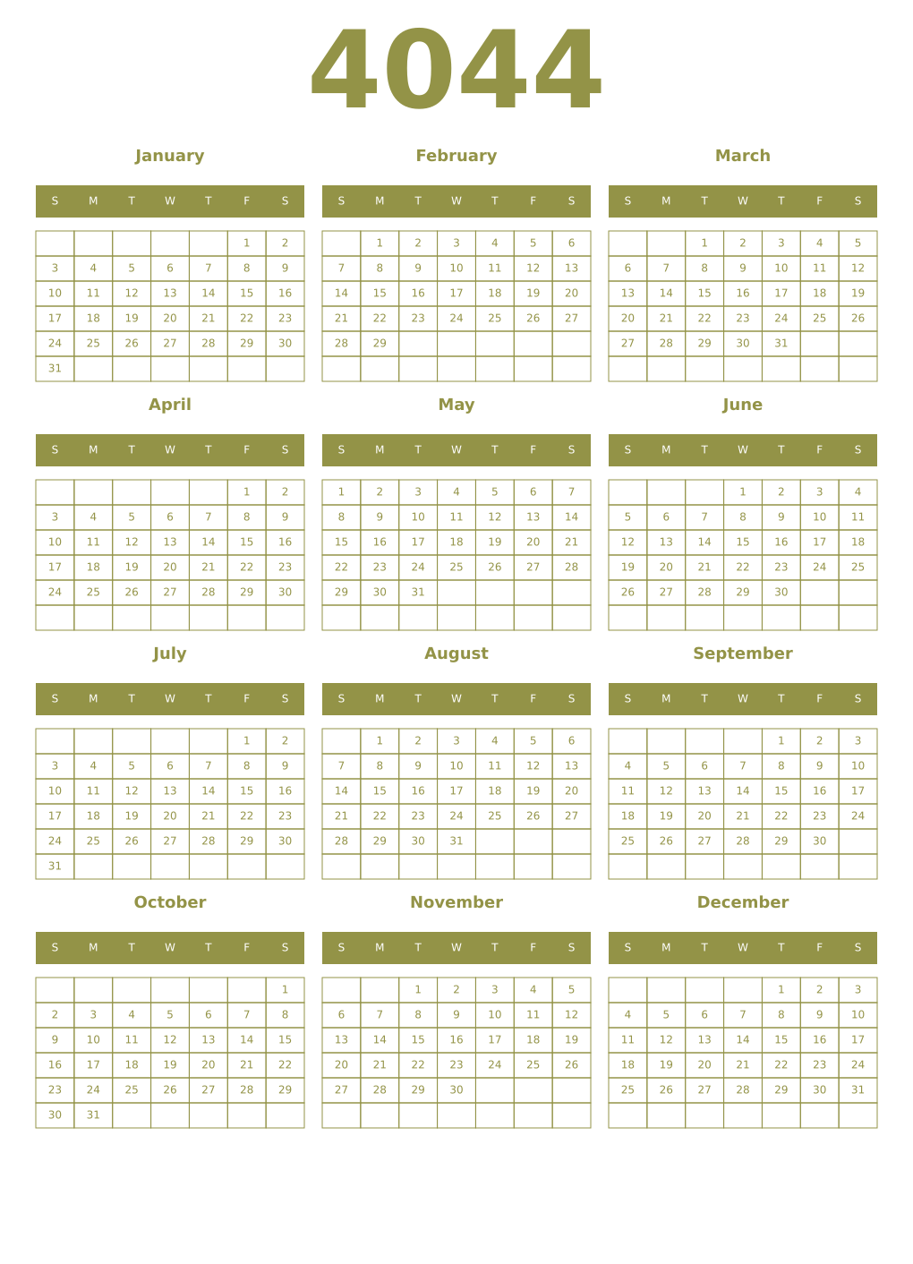 Printable 4044 Year Calendars eburnean