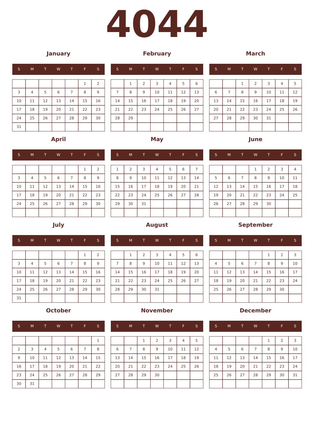 Printable 4044 Year Calendars mortuum