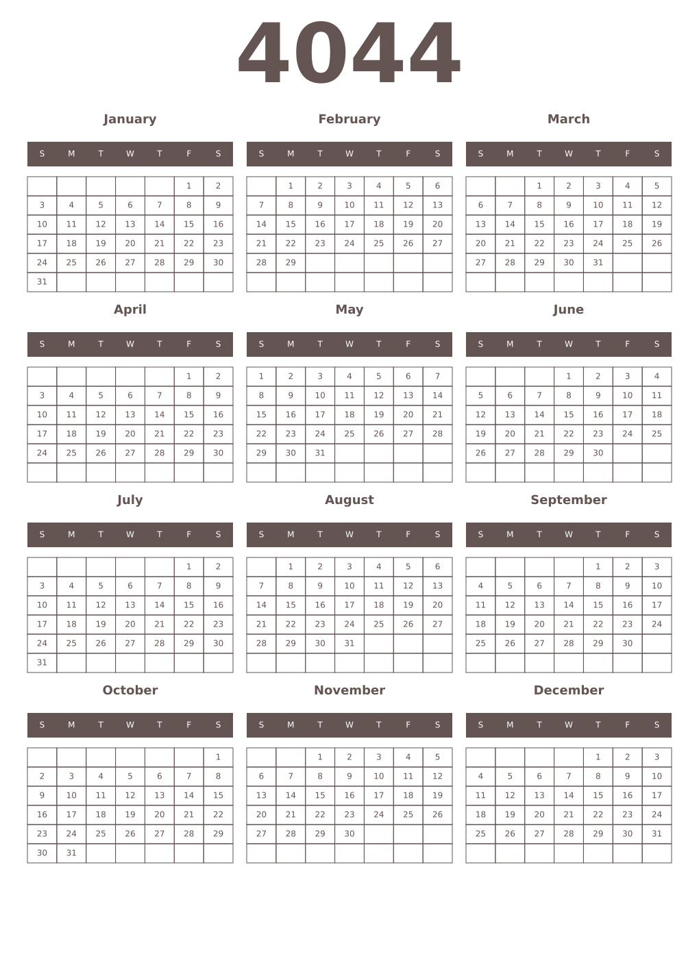 Printable 4044 Year Calendars wenge