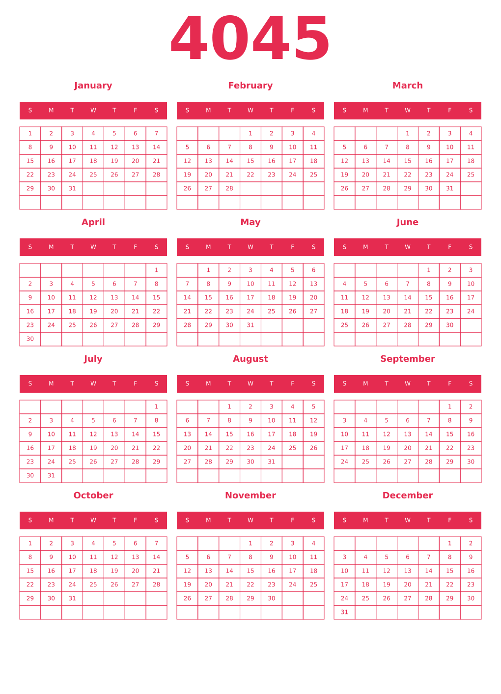 Printable 4045 Year Calendars amaranth