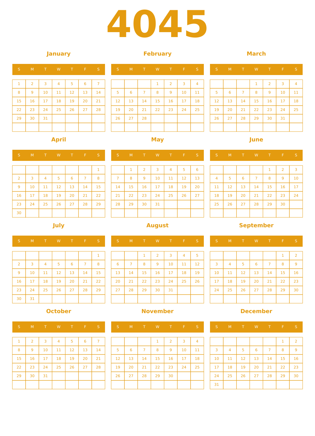 Printable 4045 Year Calendars gamboge
