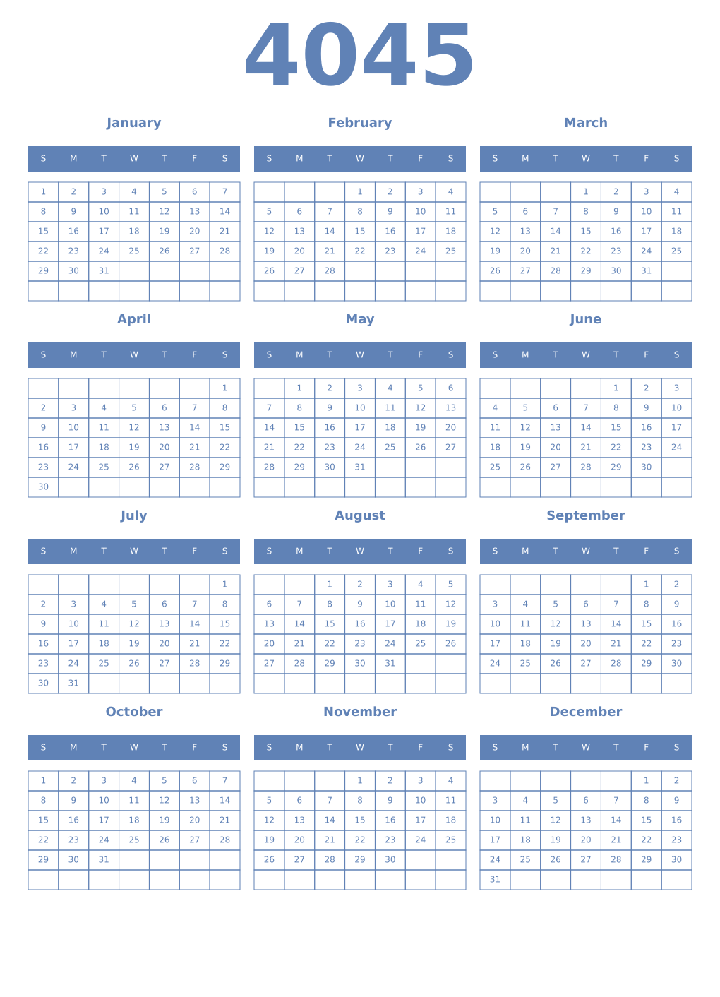 Printable 4045 Year Calendars glaucous