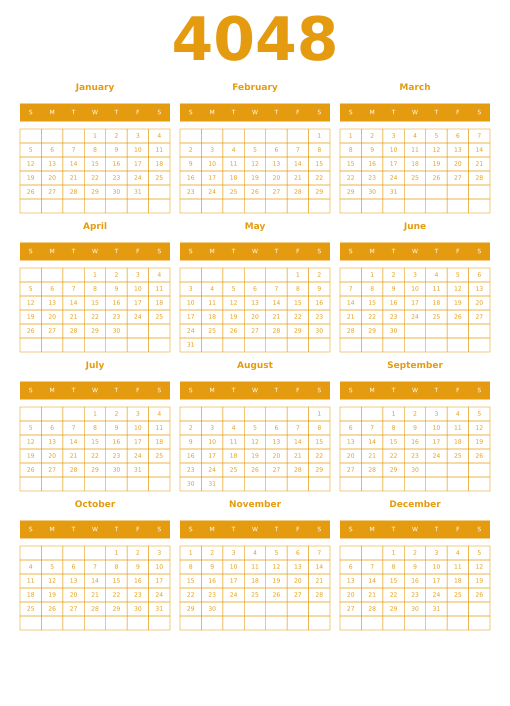 Printable 4048 Year Calendars gamboge