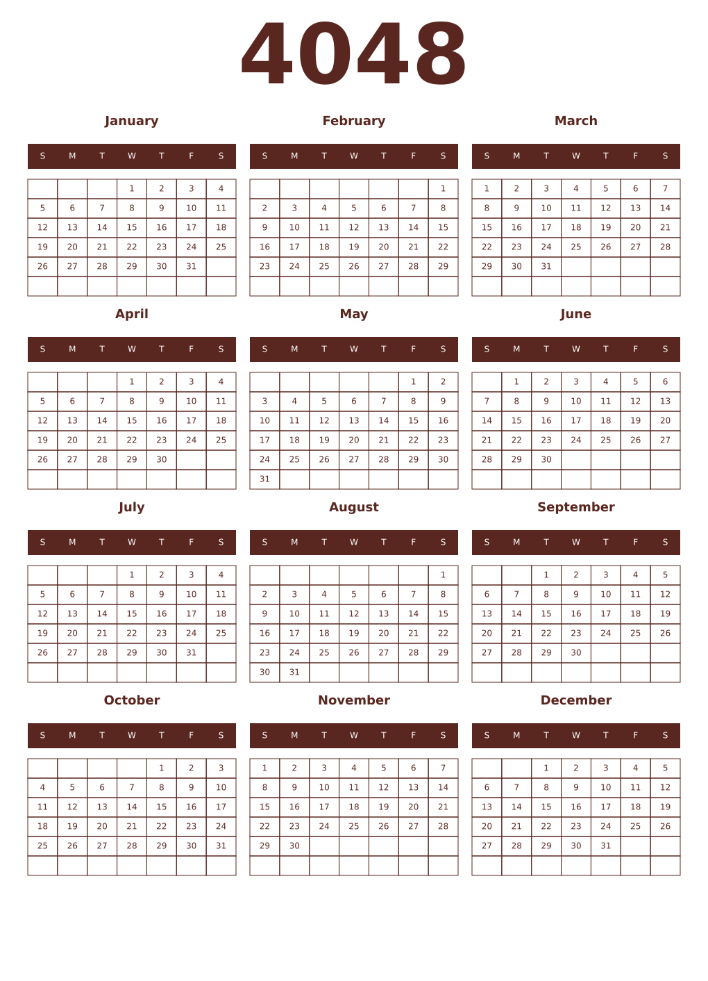 Printable 4048 Year Calendars mortuum