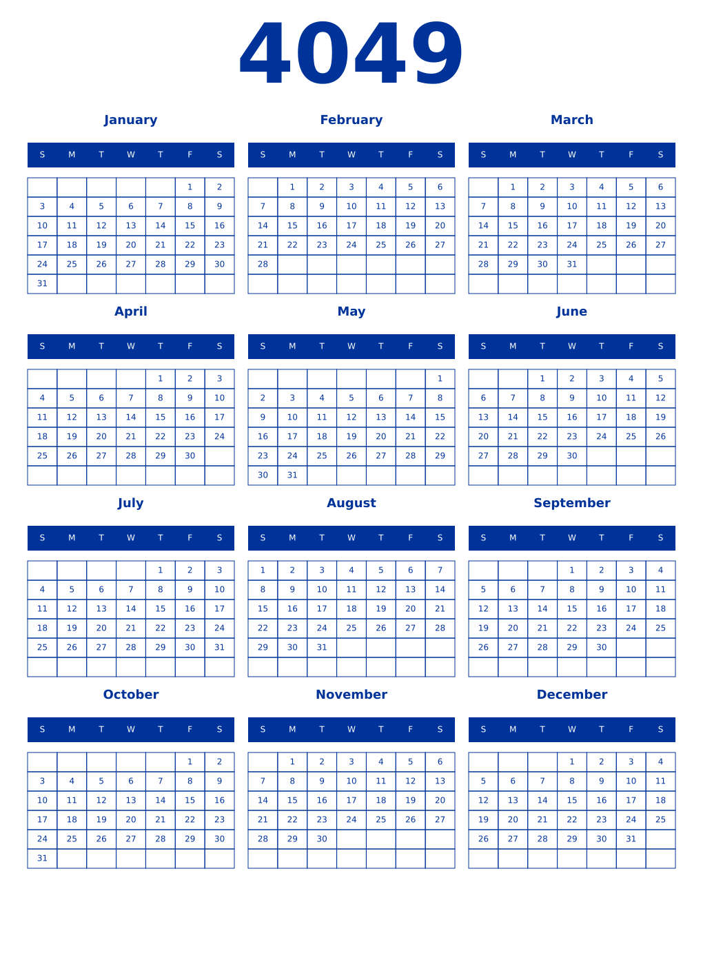 Printable 4049 Year Calendars smalt