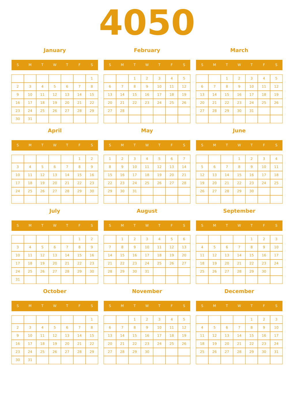 Printable 4050 Year Calendars gamboge