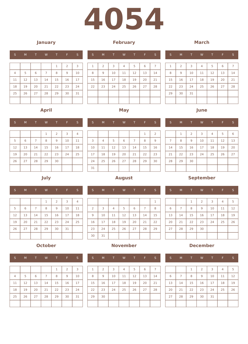 Printable 4054 Year Calendars coffe