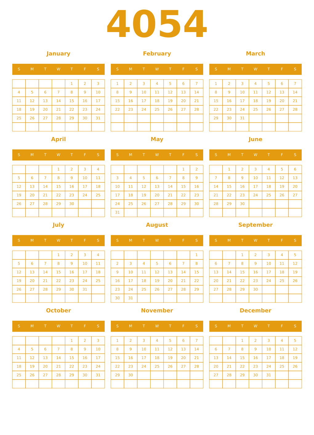 Printable 4054 Year Calendars gamboge