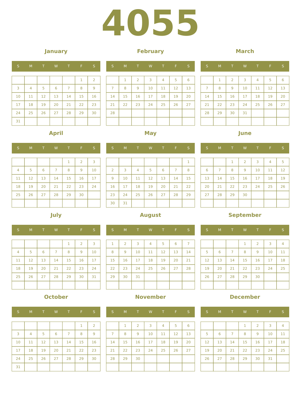 Printable 4055 Year Calendars eburnean