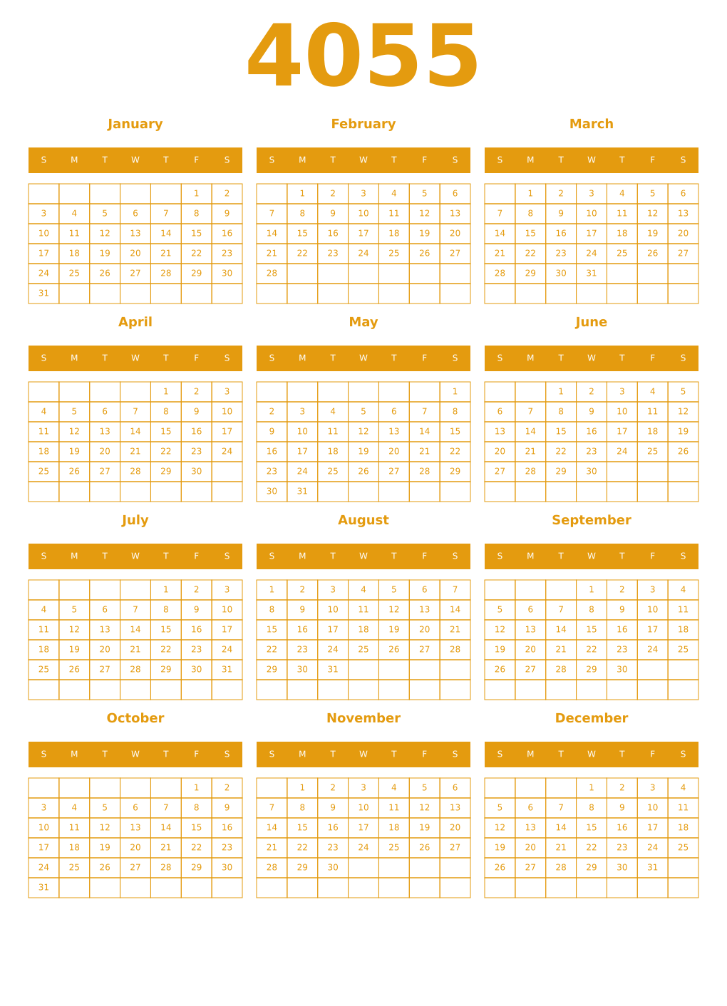 Printable 4055 Year Calendars gamboge
