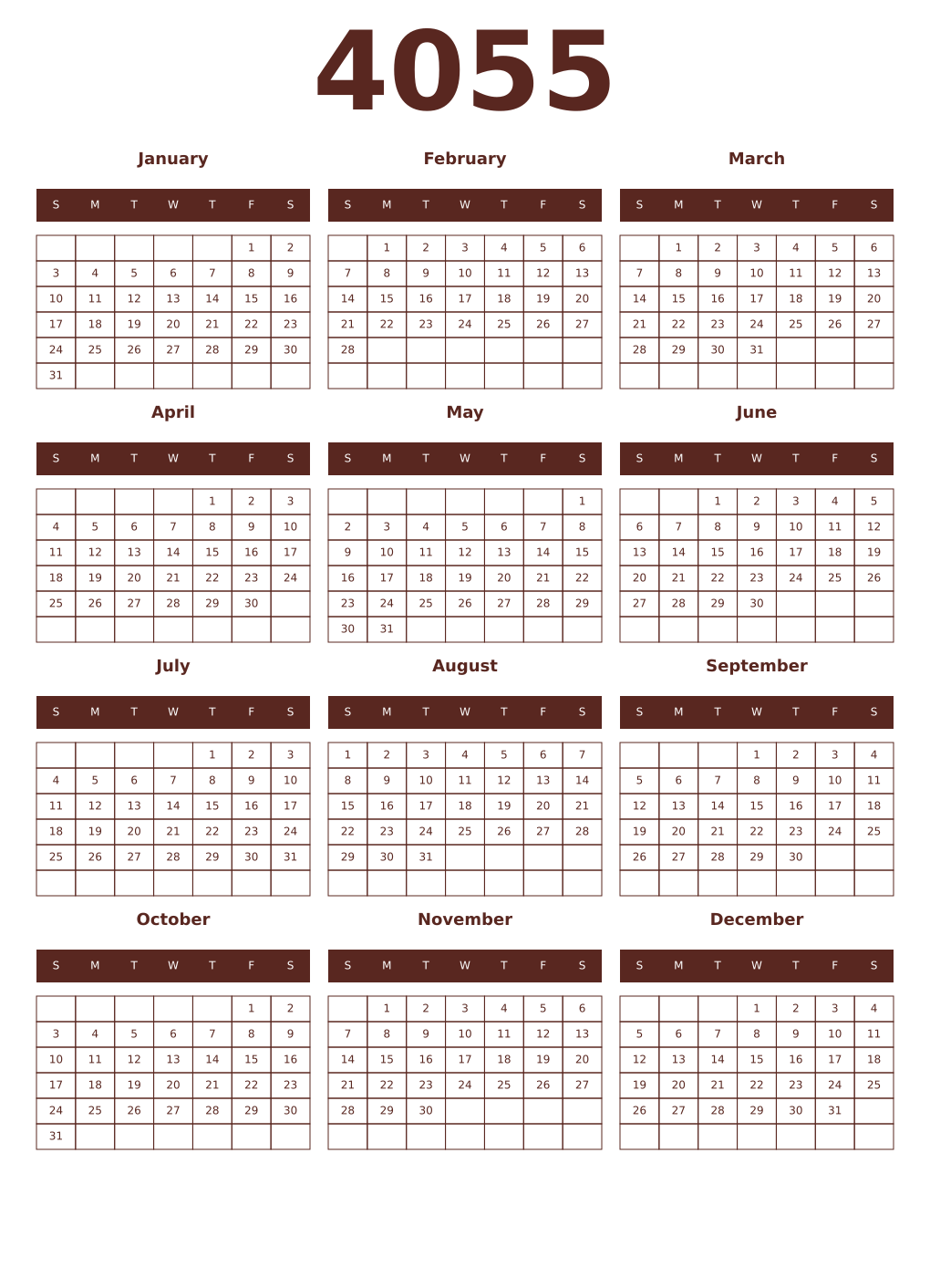 Printable 4055 Year Calendars mortuum
