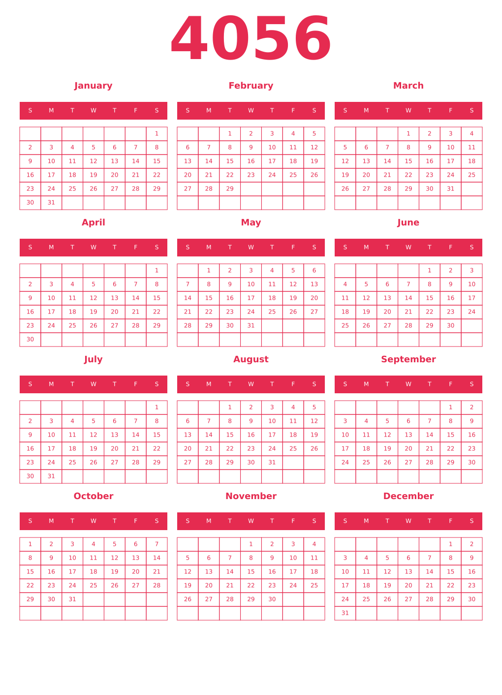Printable 4056 Year Calendars amaranth