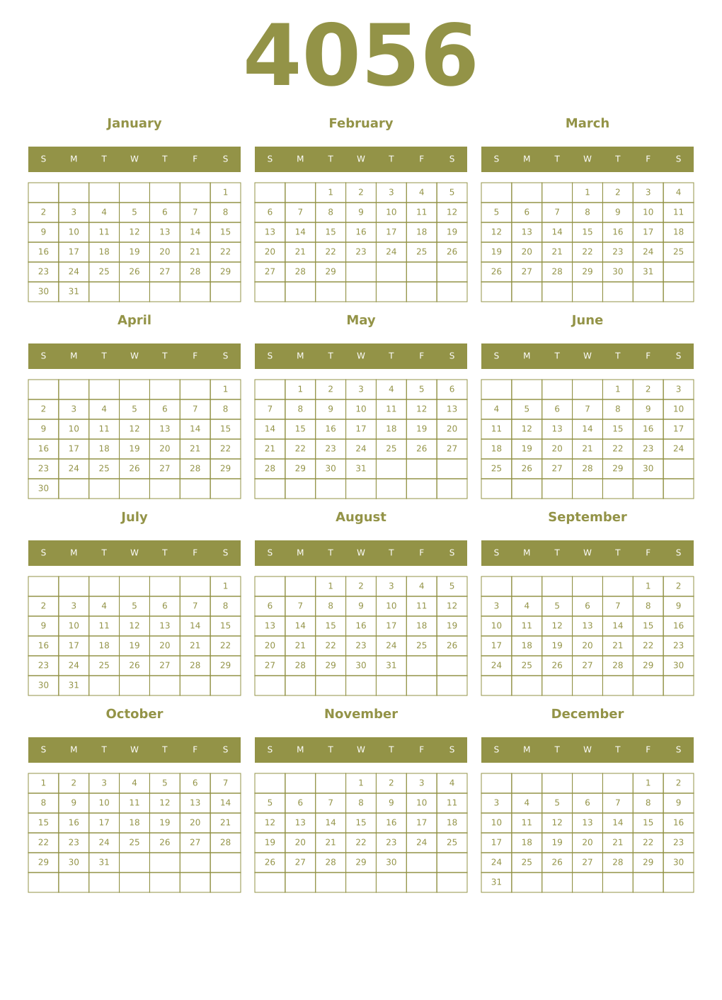 Printable 4056 Year Calendars eburnean
