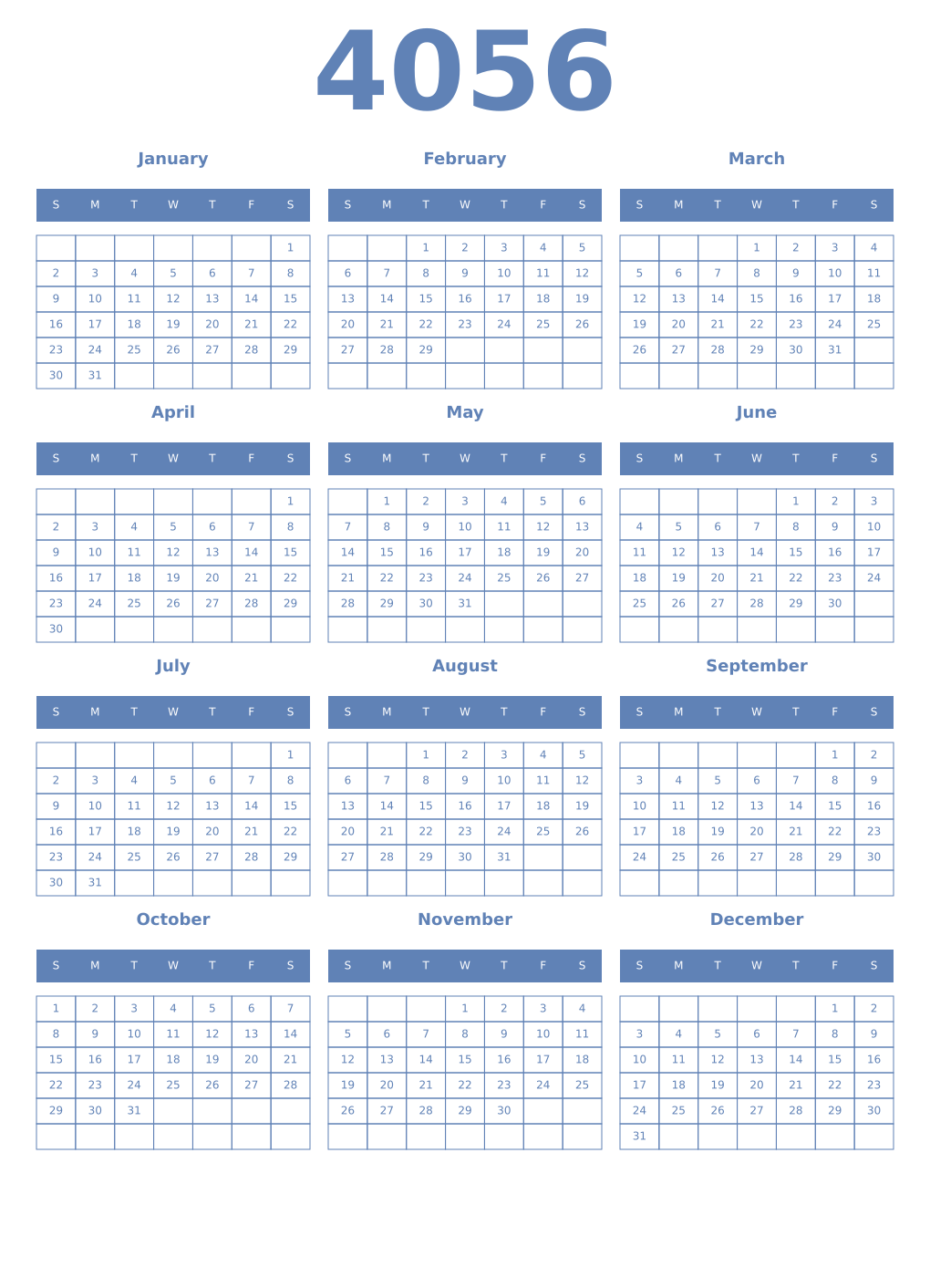 Printable 4056 Year Calendars glaucous