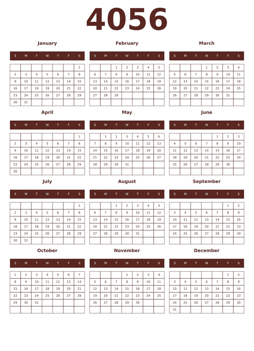 Printable 4056 Year Calendars mortuum