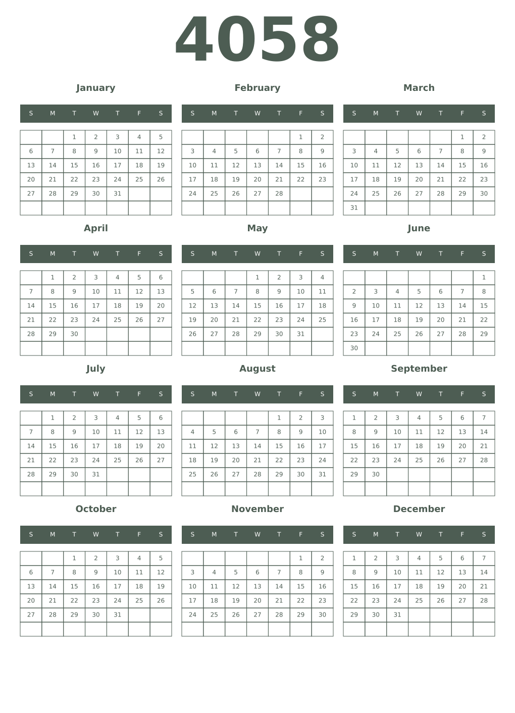 Printable 4058 Year Calendars feldgrau