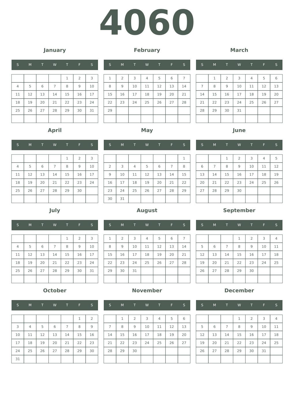 Printable 4060 Year Calendars feldgrau