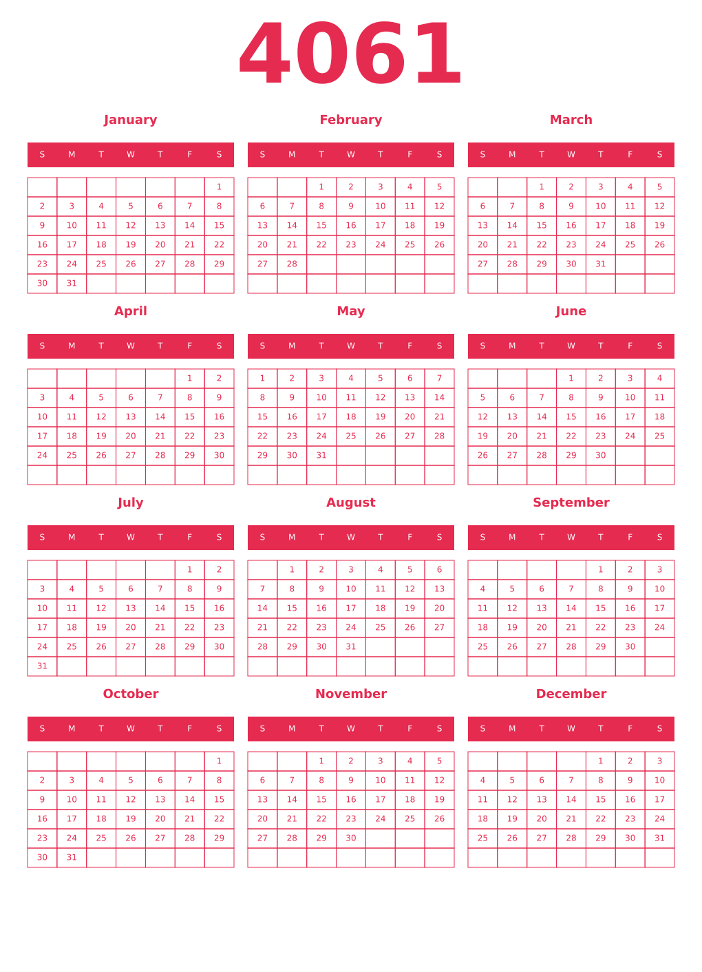 Printable 4061 Year Calendars amaranth