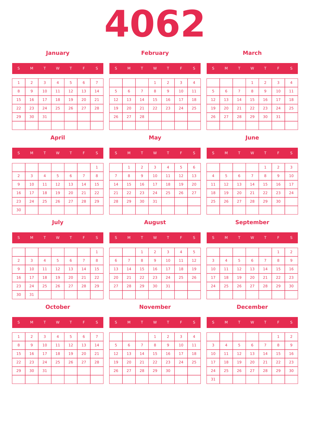 Printable 4062 Year Calendars amaranth