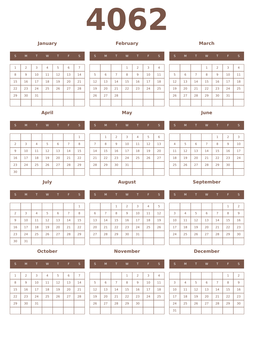 Printable 4062 Year Calendars coffe