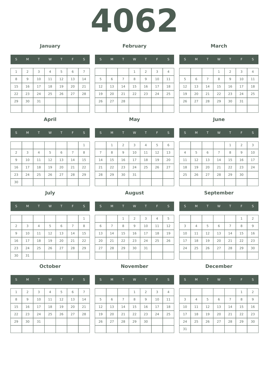 Printable 4062 Year Calendars feldgrau