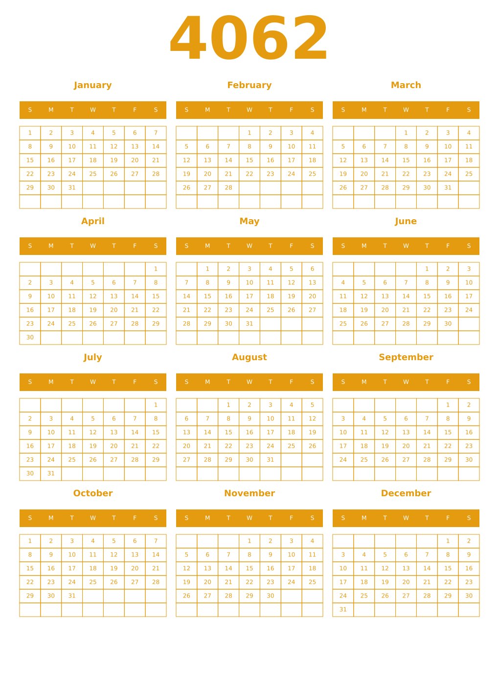 Printable 4062 Year Calendars gamboge