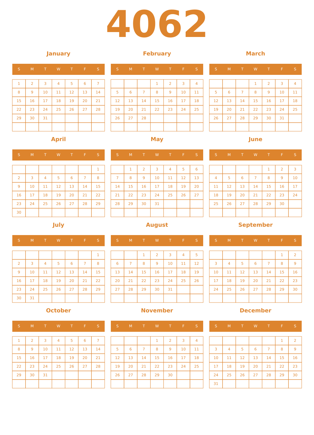 Printable 4062 Year Calendars orange