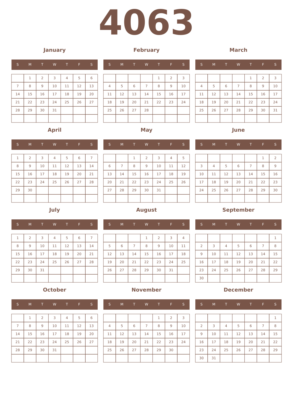 Printable 4063 Year Calendars coffe