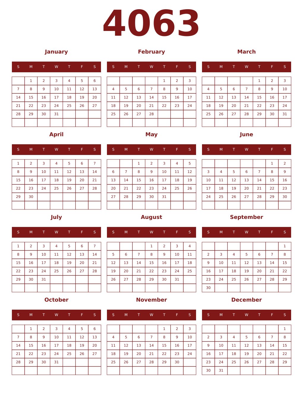 Printable 4063 Year Calendars falu