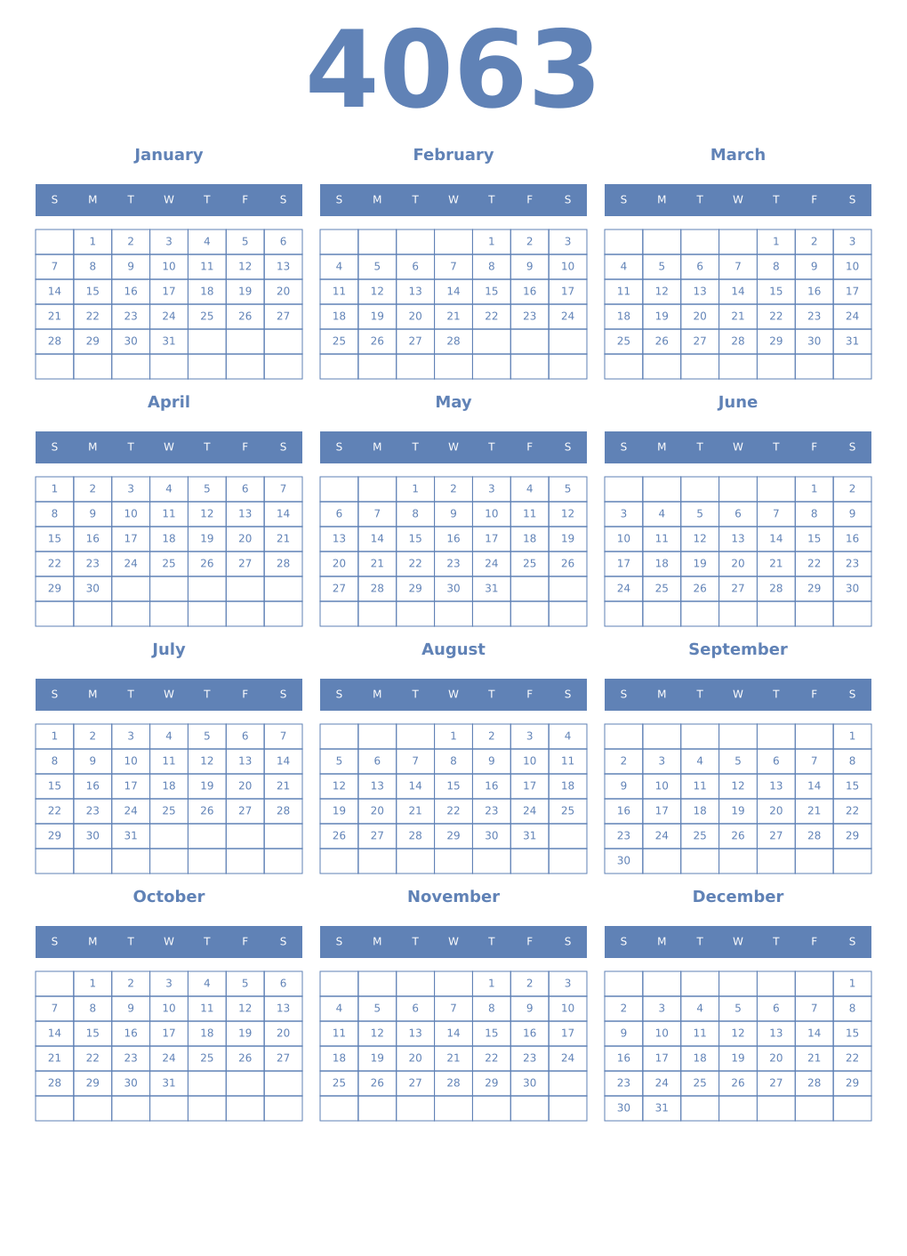 Printable 4063 Year Calendars glaucous